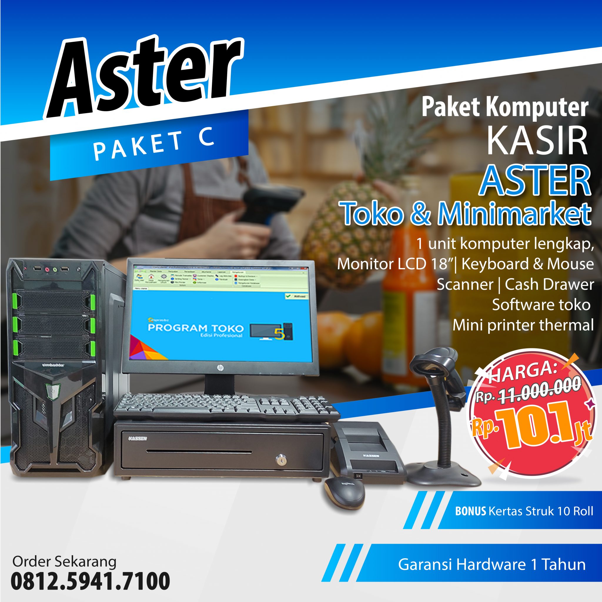 Mesin Kasir Aster Paket C Kios Barcode 